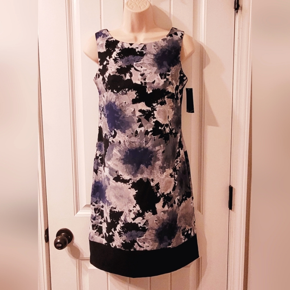 Womens NEW NWT AB Studio Blue Floral Sheath Shift Dress Sz 2